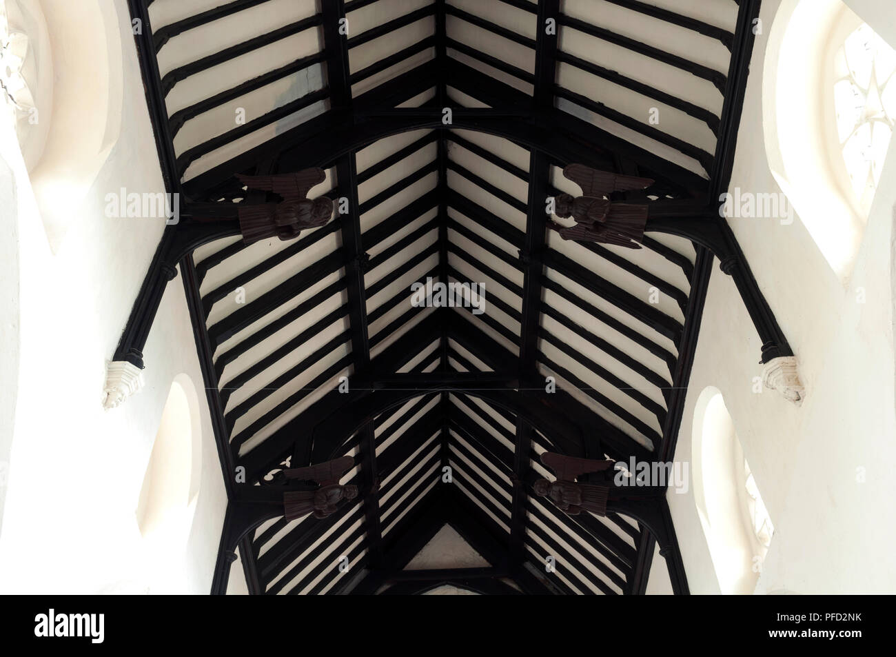 The nave roof with wooden angels, St. Peter and St. Paul`s Church, Hathern, Leicestershire, England, UK Stock Photo